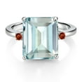 thumbnail image 2 of Gem Stone King 925 Sterling Silver 12X10MM Sky Blue Simulated Aquamarine and 2MM Red Garnet 3 Stone Engagement Ring for Women | 5.51 Cttw | Gemstone March Birthstone | Size 5, 2 of 3