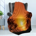 thumbnail image 4 of Palm Soft Flannel Fleece Throw Blanket, Sunset and Tropical Tree Silhouettes Sun over Sea, Cozy Plush for Indoor and Outdoor Use, 50" x 70", Burnt Orange Seal Brown, by Ambesonne, 4 of 5