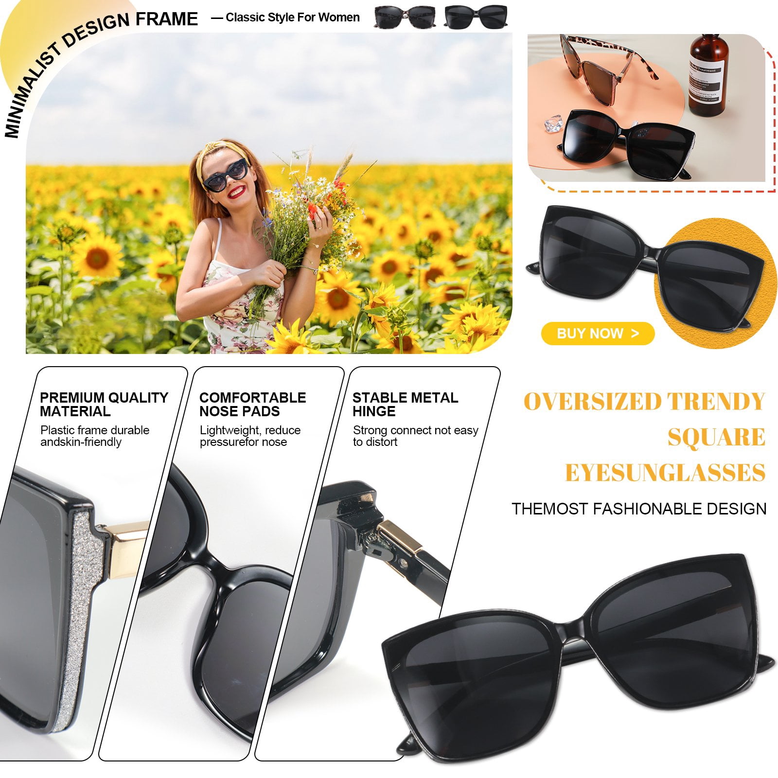 OCCI CHIARI Retro Cateyes Sunglasses for Women Vintage Polarized Large Shining Sun Glasses for Running Driving Fishing UV400 Protection(Black)