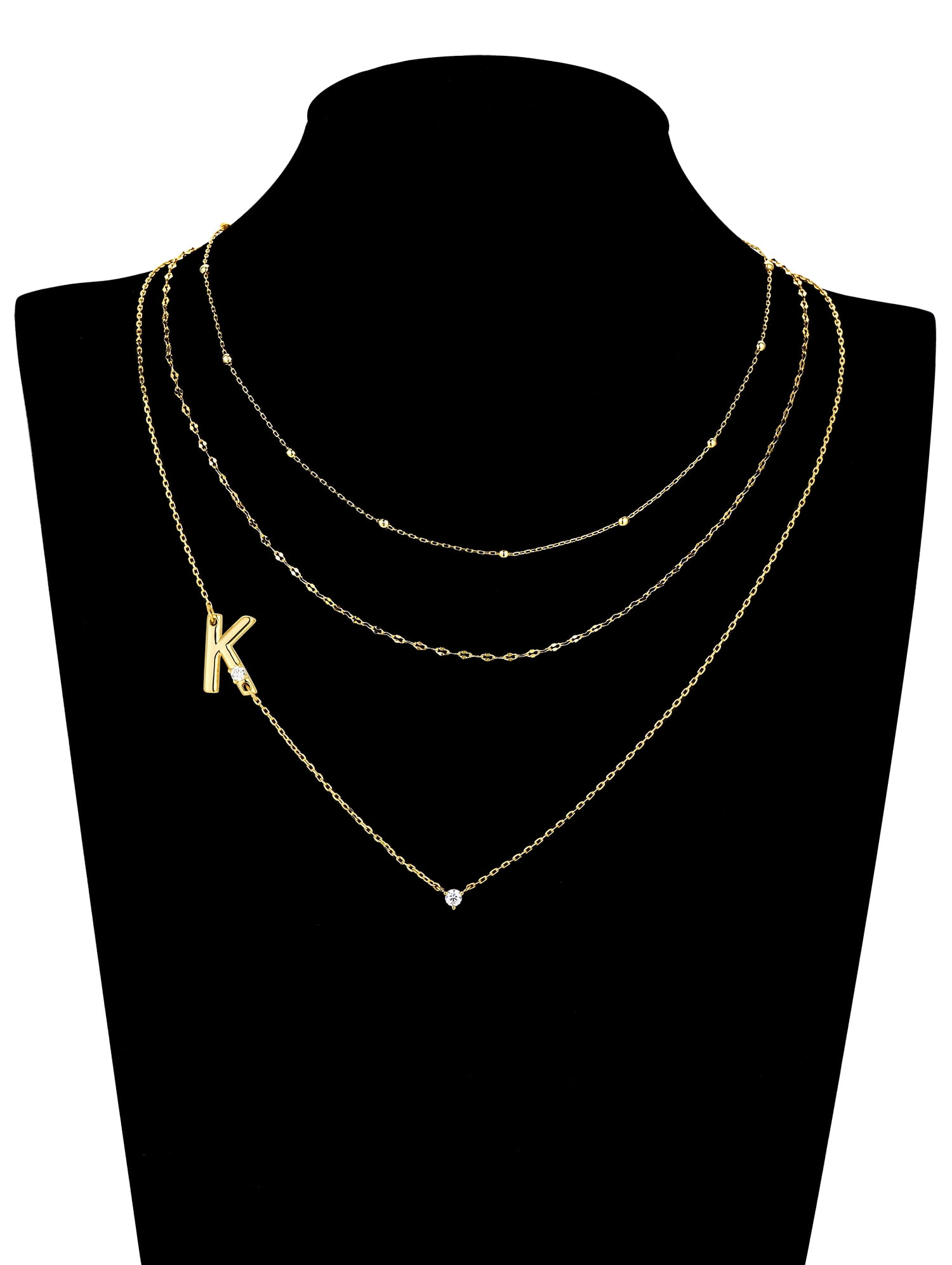 Believe by Brilliance K Triple Chain Initial Necklace Set in 14KT Gold Flash Plated Brass