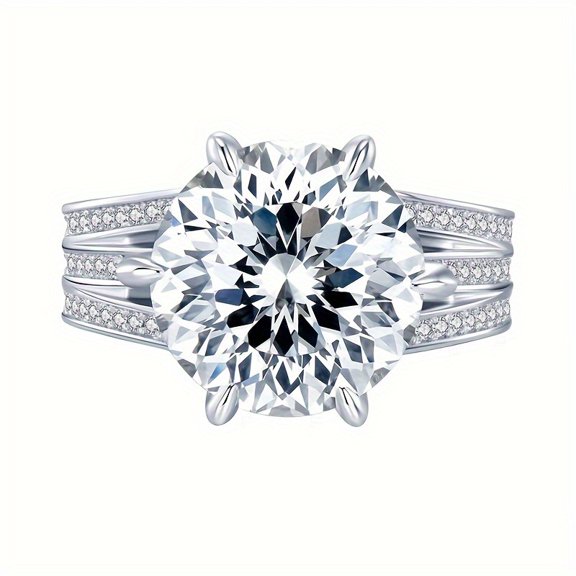 10ct 925 Sterling Silver Round Cut Women Moissanite Ring, Christmas Gift, Jewelry Accessories For Women, Birthday Souvenir Gift