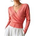 thumbnail image 3 of Yertdoel Sweaters for Women Solid Cross Neck Pullover Long Sleeve Slim Fitted Tops Trendy Casual Lightweight Comfy Blouse, 3 of 9