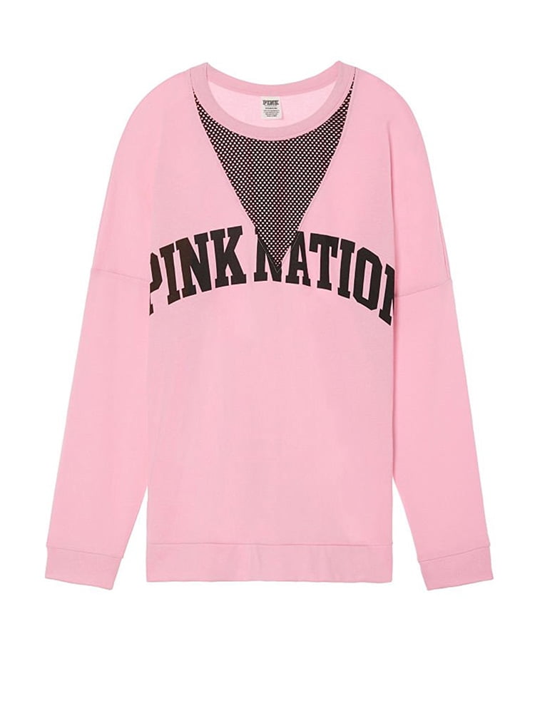 Details about Victorias Secret PINK Nation Logo Crew Long Sleeve Pullover S...