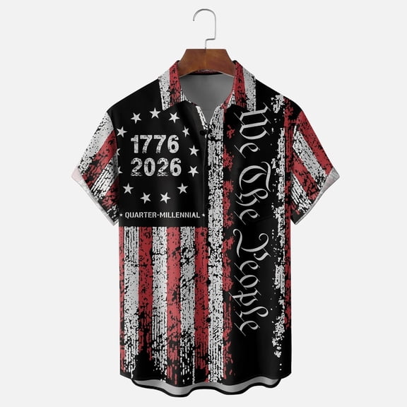250 Anniversary USA Shirts for Men Casual Fashion Short Sleeve Button Down Shirts Printed Regular Fit Beach Shirt Summer Tee Tops L