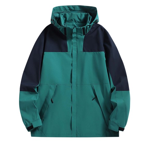 aohooy Windbreaker Jackets for Men Men's Waterproof Windbreaker Jackets Lightweight Removable Hooded Rain Coat for Hiking Camping Green,L