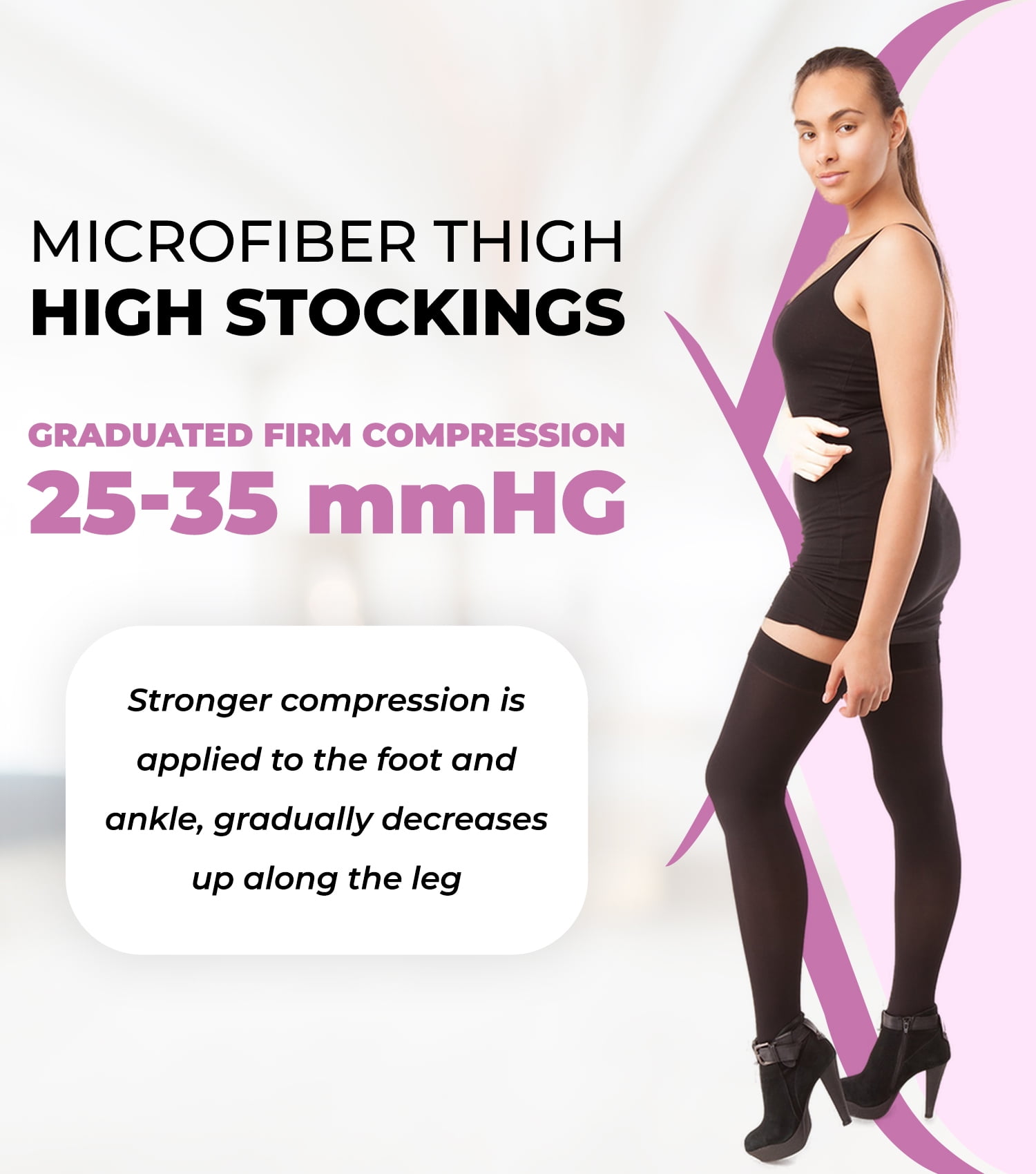 Gabrialla Unisex Microfiber Thigh-High Graduated Compression Stockings  (25-35 mmHg): H-306 