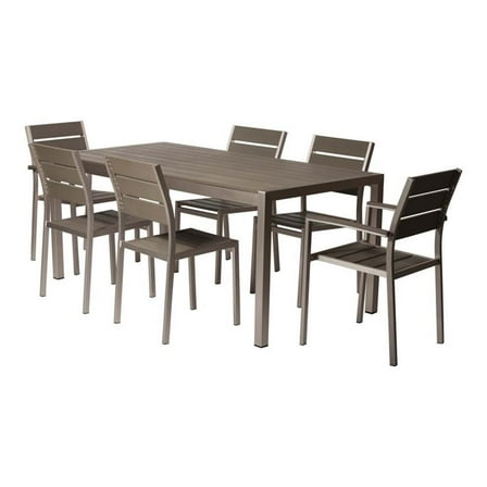 Pemberly Row 7-piece Modern Aluminum Frame Patio Dining Set in Gray