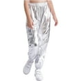 thumbnail image 3 of Sholeno Kids Girls Boys Metallic Jazz Hip Hop Street Dance Jogger Cargo Pants Performance Party Harem Trousers Silver 8, 3 of 7