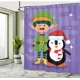 thumbnail image 5 of Ambesonne Elf Shower Curtain, Elf and Penguin Merry Christmas, 69"Wx75"L, Blue Violet Multicolor, 5 of 5