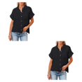 thumbnail image 1 of Blusa de manga corta Sonducket para mujer con botones cuello en V algodón S M L XL XXL, 1 of 6