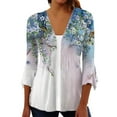 thumbnail image 2 of ICHUANYI Clearance Fashion Women Summer 3/4 Sleeve Cardigan Solid Color Casual Blouse Tops(Blue, S) ICHUANYI WER2023080910263, 2 of 5