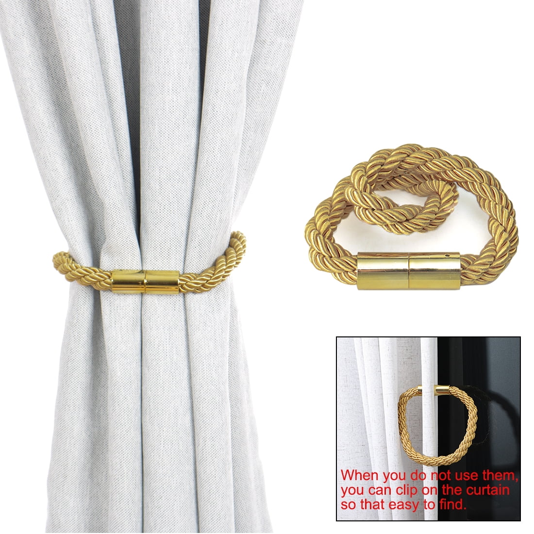 Unique Bargains 4 Pieces Curtain Tiebacks 24" Holdbacks Rope Holdback Gold Tone