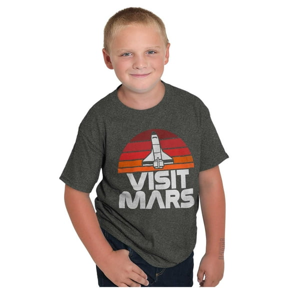 Vintage Visit Mars Space Rocketship Crewneck T Shirts Boy Girl Teen Brisco Brands XS
