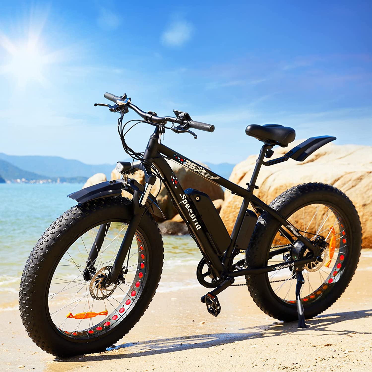 Electric Bike, 26" x 4" Fat Tire Electric Bike for Adults 500W 19.8MPH Electric Mountain Bicycle Snow Beach Ebike, 48V 10.4Ah Battery, Lockable Suspension Fork, LCD Display, Fast Charge, Red - image 11 of 16