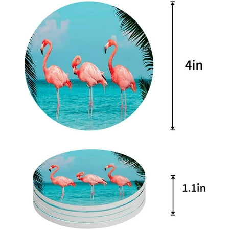 

ZHANZZK Tropical Palm Leaves Flamingo Set of 6 Round Coaster for Drinks Absorbent Ceramic Stone Coasters Cup Mat with Cork Base for Home Kitchen Room Coffee Table Bar Decor