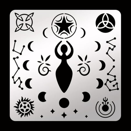 Wiccan Metal Stencil 6.14 inch Square Symbols Stencil Stainless Steel Celtic Knot Stencil for Scrapbooking Spiral Goddess Stencil for Engraving Pyrogray Journal