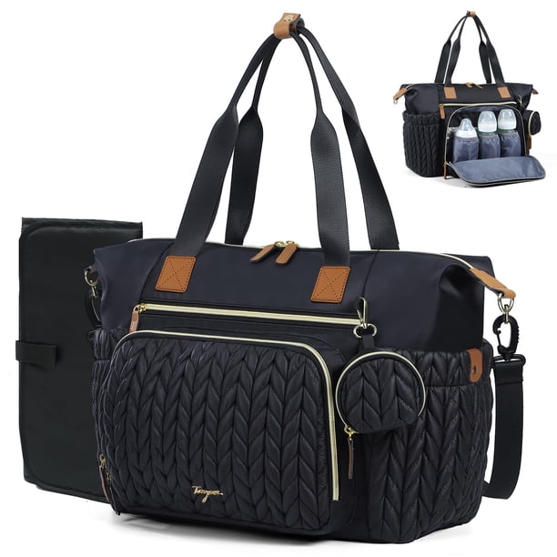 Bolsa para pañales Tonyeee, impermeable, grande, negra, con cambiador