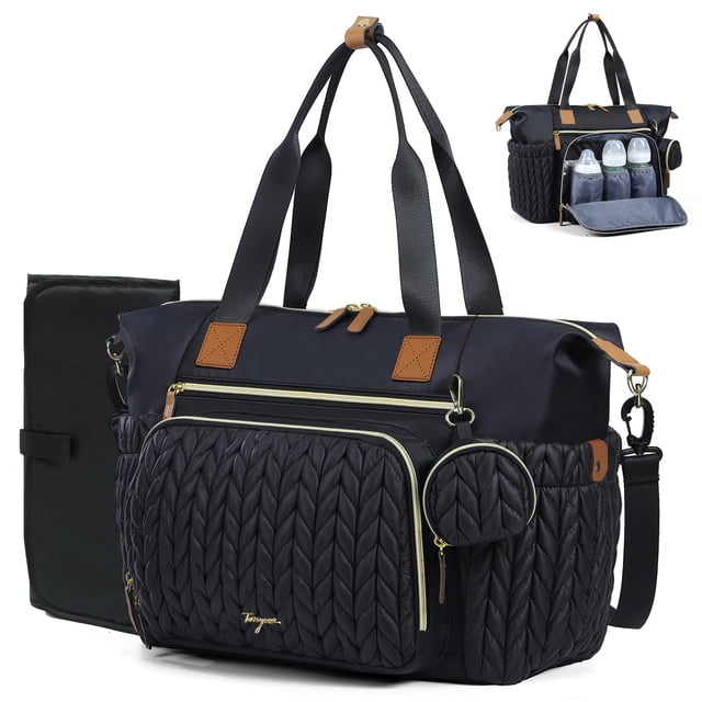 Bolsa para pañales Tonyeee, impermeable, grande, negra, con cambiador