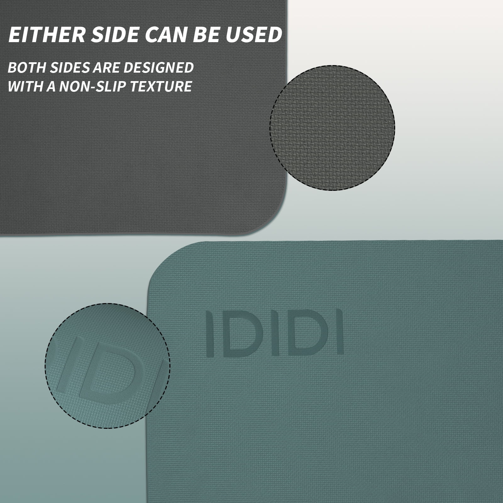 IDIDI Portable Yoga Mat – Travel-Friendly with Strap, 1/3 Inch Thick & Non-Slip – for Home Gym, Workout & Hot Yoga – Exercise Mat for Men, Women & Kids(183x61x0.8cm)(Deep Green+Gray)