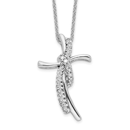 Auriga Fine Jewelry 14K White Gold 1.4 mm Lab Grown Diamond Cross Pendant Necklace for Women 18"