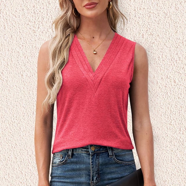 Weiqiqre Débardeurs & Camisoles pour Femmes, T-shirt Sans Manches Couleur Unie Basique Col Rond Décontracté