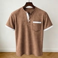thumbnail image 4 of Mens Shirts Short Sleeve Button Tops Summer Casual Loose Fitting Color Block Knit Tee Shirts with Pocket, 4 of 7
