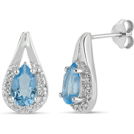 Oval Ice BlueTopaz And Round White Topaz Swarovski Genuine Gemstone Sterling Silver Rhodium Stud Earrings