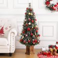 thumbnail image 6 of EastVita 4ft Potted Pre-Lit Christmas Tree Artificial Snow Flocked Pine Tree for Home, Office, Party Decoration w/ 100 Warm-White Lights Christmas Tree, 6 of 7