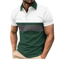 Mens Striped Golf Shirts Slim Short Sleeve Color Matching T Shirt Basic Stylish Cotton Work Shirts Dressy
