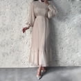 thumbnail image 3 of Quixlent Women Evening Dress Pleated A-line Long Lantern Sleeves Pleated See-through Mesh Stand Collar Tight Waist Ruffle Patchwork Maxi Dress, 3 of 8