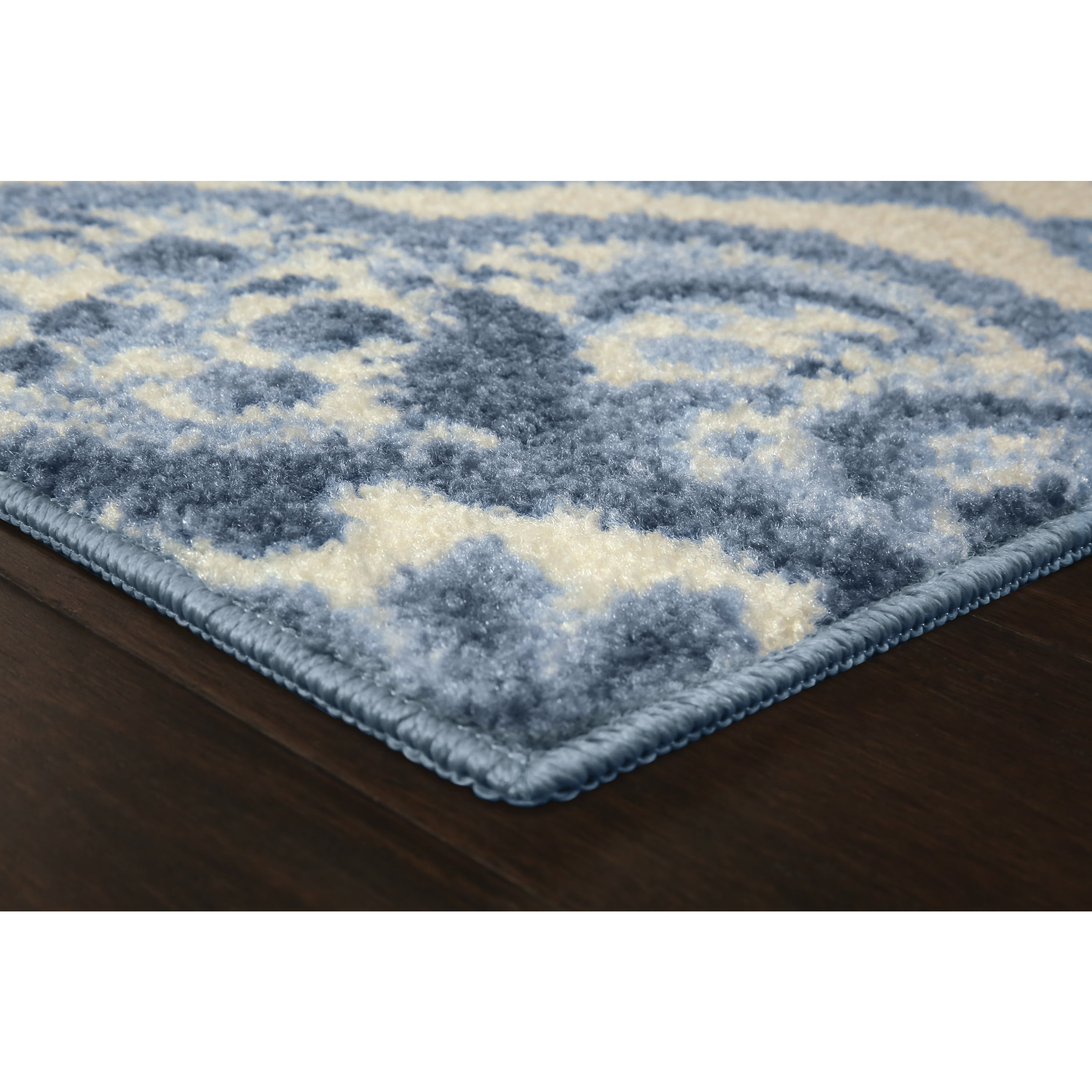 Maples Rugs Vivian Transitional Medallion Blue White Non Slip Indoor Area Rug, 3'4 x 5'