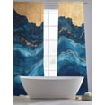 thumbnail image 5 of Abstract Ocean Waves Sheer Curtains 108 Inch Long 2 Panels, Gradient Deep Blue Gold Mountain Art Light Filtering Rod Pocket Curtains, Sheer Voile Drapes for Living Room Bedroom, 52"x108", 5 of 8
