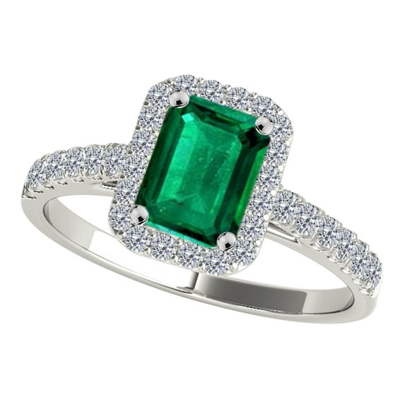 AoneJewelry Aone Jewelry 14K Solid Gold (Rose, White, Yellow) Gemstone and Diamond Ring with 1.20 Carat (I-J, I1-I2) Emerald Cut Emerald