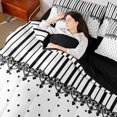 thumbnail image 5 of Castle Fairy Minimalism Vertical Band King Bedding 7pcs,Retro Lace Edge King Bed in a Bag,Black White,Reversible, 5 of 7