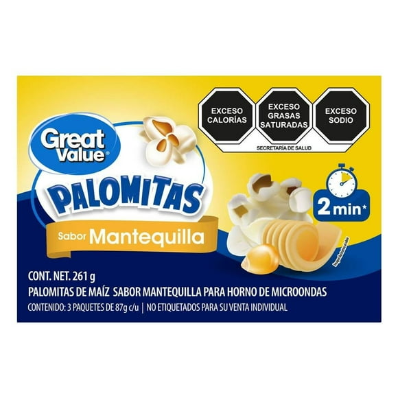 Palomitas de maíz Great Value sabor mantequilla para horno de microondas 261 g