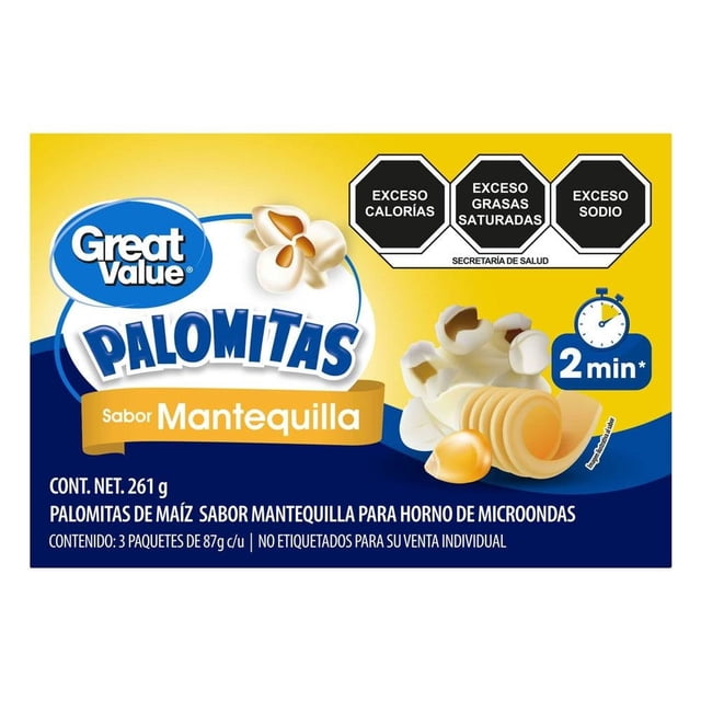 Palomitas de maíz Great Value sabor mantequilla para horno de microondas 261 g