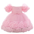 thumbnail image 3 of WhouRiu Dress for Girl Ruffle Sleeves 3D Flower Evening Gown Baby Formal Wedding Birthday Party Princess Dress Pink,Size 18-24 M, 3 of 3