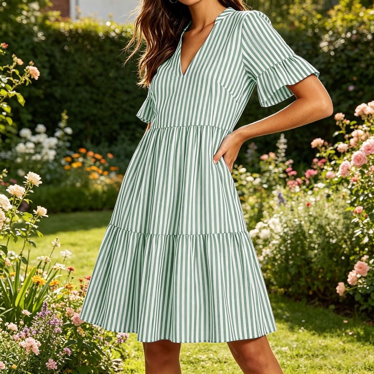 women's mini summer dresses Chic YC Sun Print Lace Trim Bell Sleeve Dress V-Neck Boho Bodycon Dress Multicolor / S Color:Powder Blue shoulder floral and striped VDSUM Toddler Girls Bow Faux