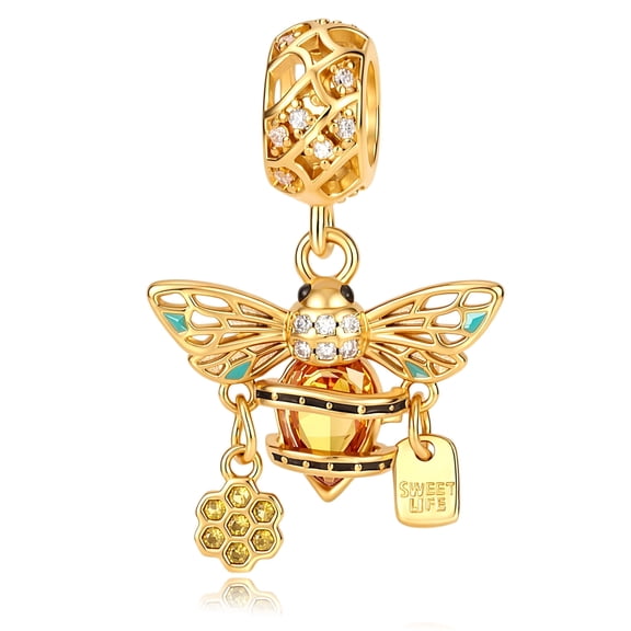 925 Sterling Silver Golden Hollow Honey Bee Dangle Charm for Bracelet Charms Bangle Pendant Jewelry