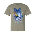 thumbnail image 1 of Wild Bobby, Wolf Painting Splatter, Animal Lover, Garment-Dyed Washed Look Short Sleeve T-Shirt, Sand, Large, 1 of 3