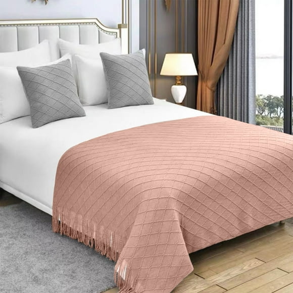 Leutsin Throw Knit Blanket with Tassels,Knitted Decorative Throw Blanket for Couch Sofa Chair Bed,Soft Warm Cozy Light Weight for Spring Summer,Lightweight Soft Blanket with Tassels