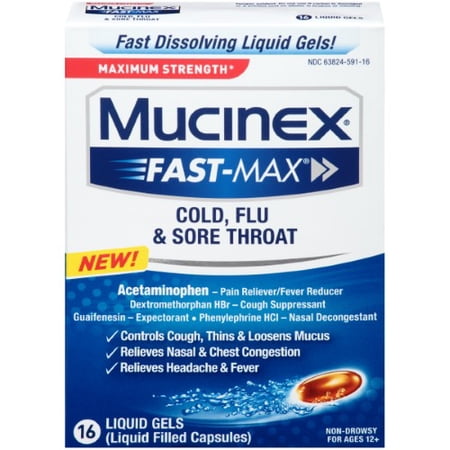 Mucinex Fast-Max Cold, Flu, And Sore Throat Caplets, 16 Ct