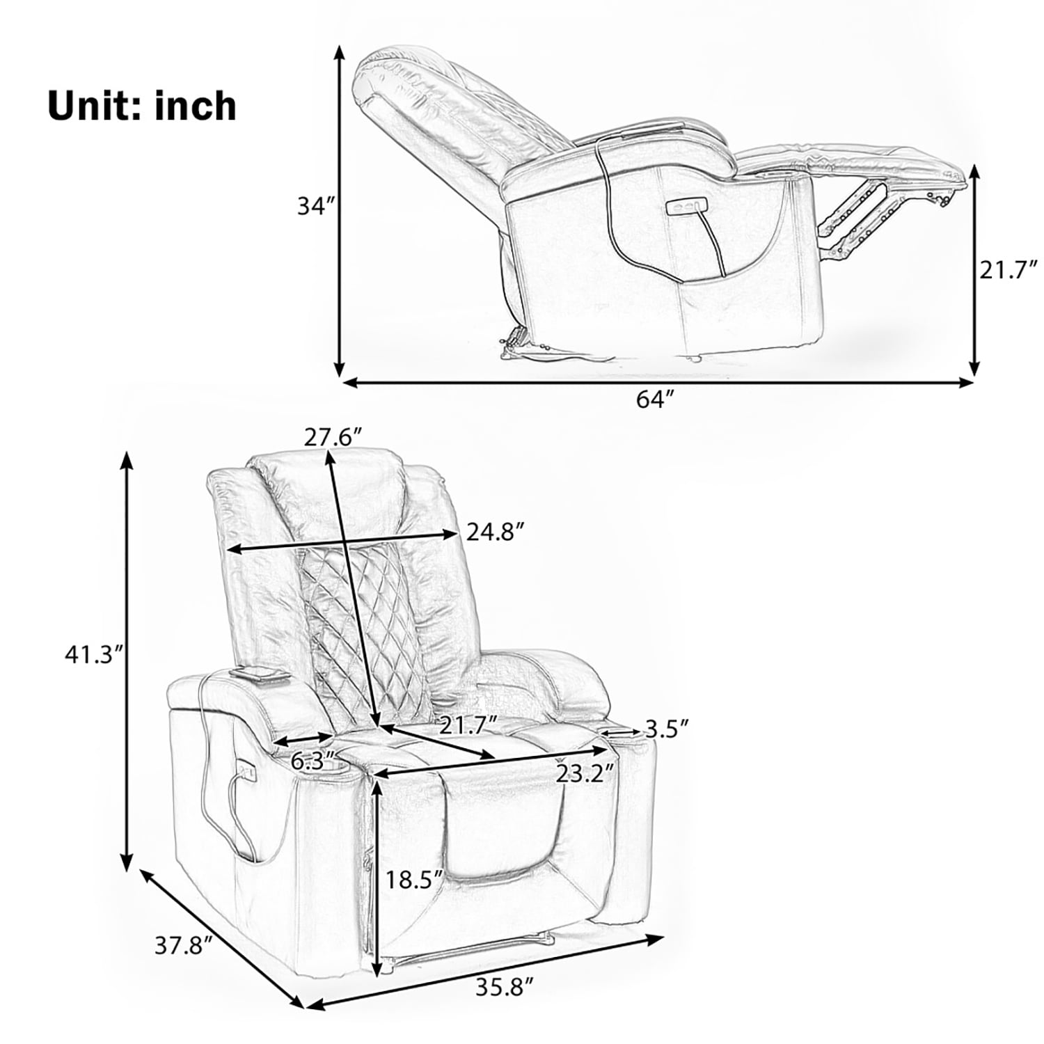 Kadyn Power Motion Recliner, Power Lift Chair with USB Charge Port and Cup Holder, PU Lounge Chair for Living Room, Brown Kadyn Power Motion Recliner, Power Lift Chair with USB Charge Port and Cup Holder, PU Lounge Chair for Living Room, Brown