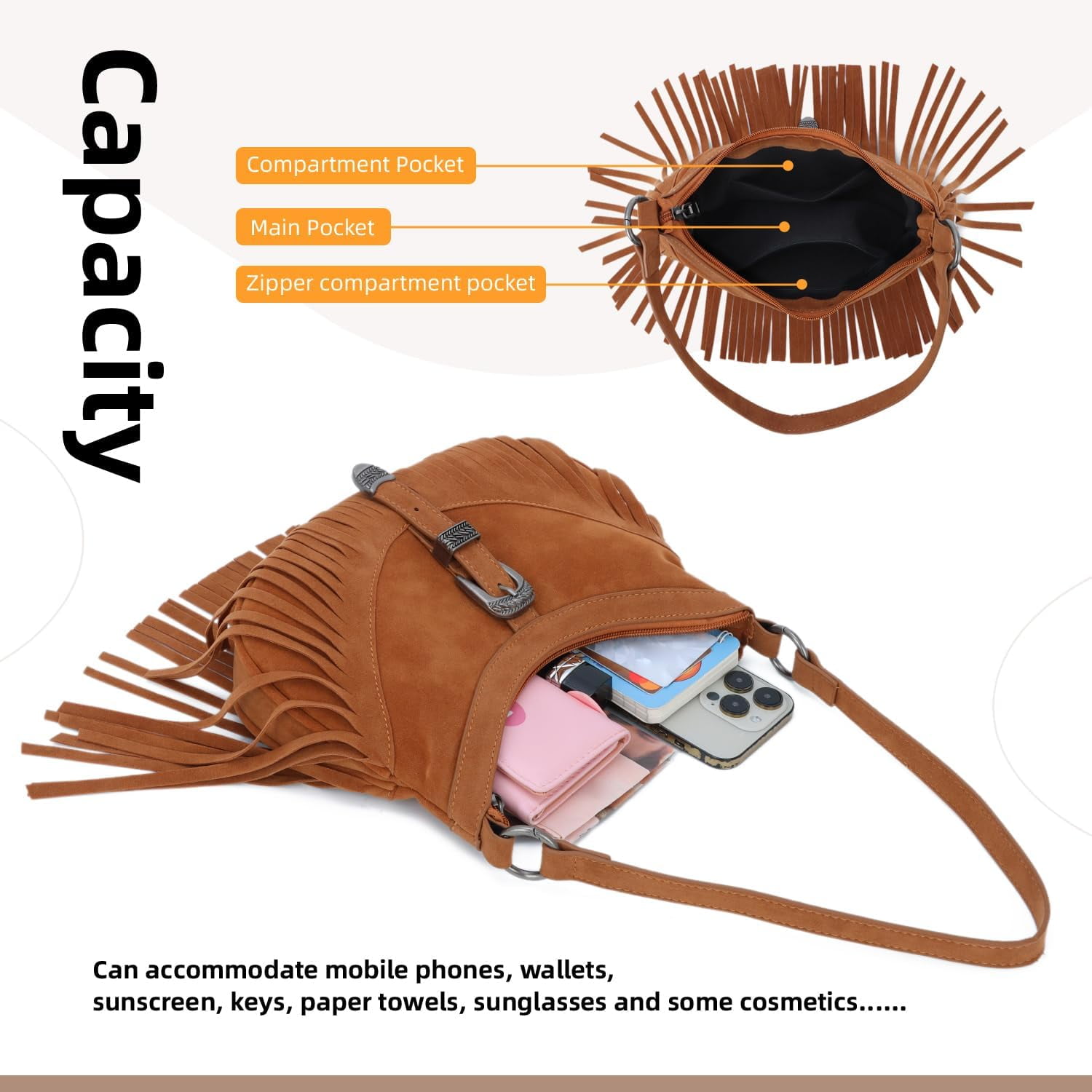Fringe Hobo Purse for Women Tassel Shoulder Bag Vintage Suede Handbag Hippie Western Tassel Bag