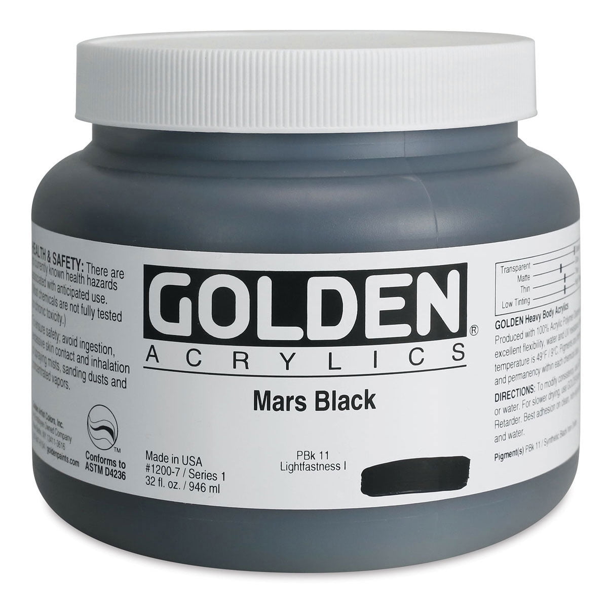 Golden Heavy Body Artist Acrylics - Mars Black, 32 oz Jar