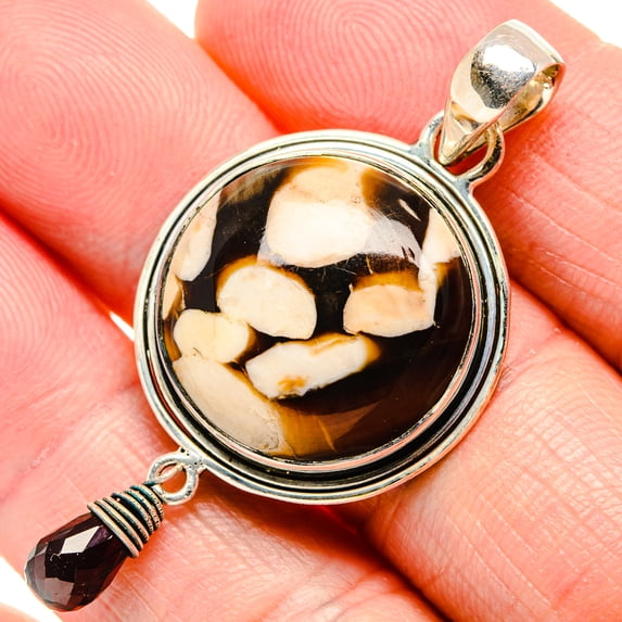 Peanut Wood Jasper, Garnet Pendant 2" (925 Sterling Silver) - Handmade Boho Vintage Jewelry PD34887