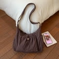 thumbnail image 3 of HUISZJ Checkered Sling Bag, Nylon Drawstring Crossbody Bag, Large Capacity Shoulder Bag for Women Work Travel Outdoor (Coffee), 3 of 10