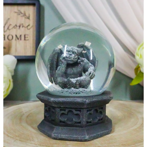 Ebros Thinker Gargoyle Water Snow Globe with Pedestal Base 100mm Figurine 5"H