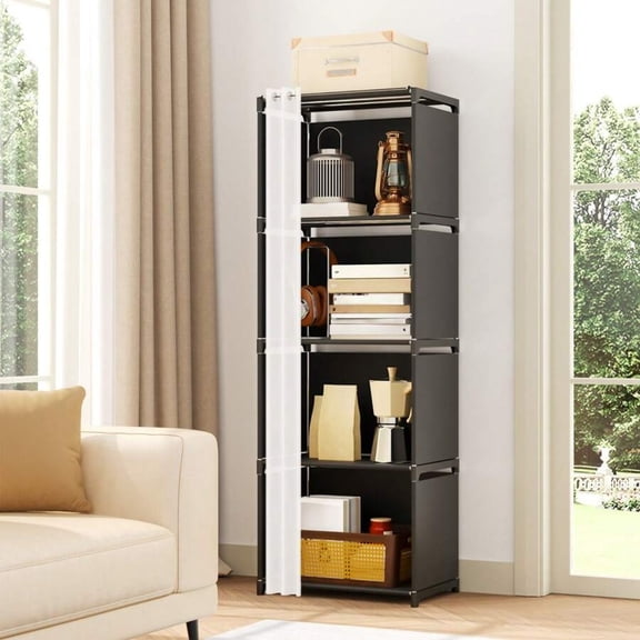 4-Tier Bookcase In Black - Modern Display Cabinet for Books, Decor & Essentials, Space-Saving Organizer with Adjustable Shelves, Entryway, Home Office, Easy Assembly
