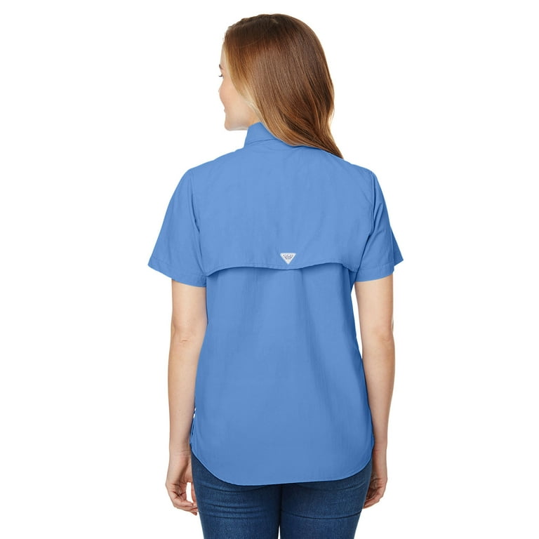 Columbia Ladies' Bahama Short-Sleeve Shirt White Cap Blue XS
